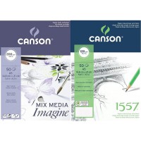 Canson Imagine Papier a  dessin 50 feuilles A5 14,8 x 21 cm Blanc Pur & Bloc 50 Feuilles Papier a  Dessin 120 g Grain Leger A5 B