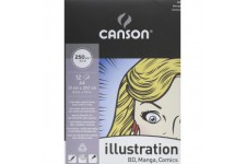 CANSON, Papier Illustration BD, Lisse, 250gsm, 90lb, Bloc Colle Petit Cote, A4-21x29,7cm, Extra Blanc, 12feuilles