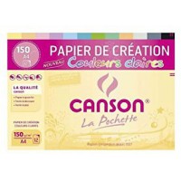 CANSON papier creation couleur A4 12 feuilles 150g/m² - couleurs claires assorties