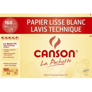 CANSON Pochette dessin technique A4 12 feuilles 160g/m²