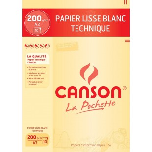 CANSON Pochette dessin technique A3 10 feuilles 200g/m²
