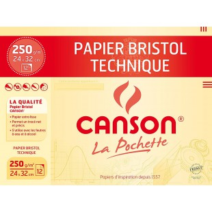 CANSON Pochette papier bristol 24x32cm 12 feuilles 250g/m²