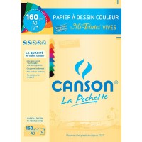 CANSON Pochette papier dessin couleur MI-TEINTES vives A3 8 feuilles 160g/m²