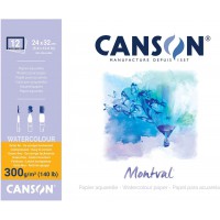 CANSON Montval, Papier Aquarelle, Grain Fin, 300gsm, 140lb, Bloc Colle 4 Cotes, 24x32cm, Blanc, 12feuilles