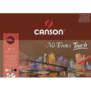 CANSON Papier MI-TEINTES® (nid-d'abeilles) Touch - Bloc 12 feuilles - colle grand cote A3 335g/m² 6 couleurs assorties