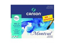 CANSON 200807356 AQ Montval Aquarelle Fine, 200 g/m², 100 Feuilles par bloc"sur le cote long encolle Blanc 32 x 41 cm