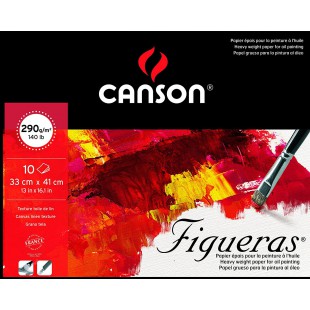 CANSON Figueras, Papier Huile, Grain Toile De Lin, 290gsm, 140lb, Bloc Colle Petit Cote, 33x41cm, Blanc, 10feuilles