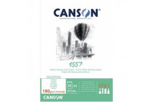 CANSON 1557, Papier Dessin Blanc, Grain Leger, 180gsm, 110.5lb, Bloc Colle Petit Cote, A3-29,7x42cm, Extra Blanc, 30feuilles