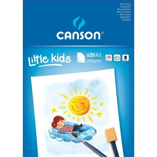 CANSON Kids, Papier Peinture, Grain Leger, 200gsm, 120lb, Bloc Colle Petit Cote, A3-29,7x42cm, Blanc, 20feuilles