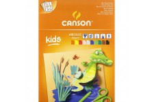 CANSON Kids, Papier Dessin Couleur, Lisse, 185gsm, 114lb, Bloc Colle Petit Cote, 24x32cm, 10 Couleurs Assorties, 10feuilles