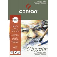 CANSON "C" a  grain, Papier Dessin Blanc, Grain Fin, 224gsm, 137.5lb, Bloc Colle Petit Cote, A5-14,8x21cm, Blanc Naturel, 30feui