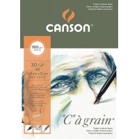 CANSON "C" a  grain, Papier Dessin Blanc, Grain Fin, 180gsm, 110.5lb, Bloc Colle Petit Cote, A5-14,8x21cm, Blanc Naturel, 30feui
