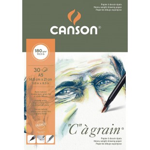 CANSON "C" a  grain, Papier Dessin Blanc, Grain Fin, 180gsm, 110.5lb, Bloc Colle Petit Cote, A5-14,8x21cm, Blanc Naturel, 30feui
