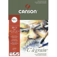 CANSON "C" a  grain, Papier Dessin Blanc, Grain Fin, 224gsm, 137.5lb, Bloc Colle Petit Cote, A3-29,7x42cm, Blanc Naturel, 30feui