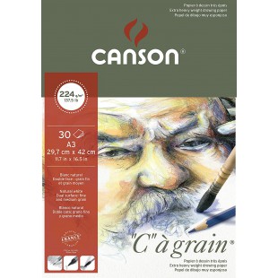 CANSON "C" a  grain, Papier Dessin Blanc, Grain Fin, 224gsm, 137.5lb, Bloc Colle Petit Cote, A3-29,7x42cm, Blanc Naturel, 30feui