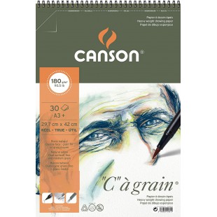 CANSON 400060625 "C" A Legerement bouffant. Papier a  dessin de grain, 180 g/m², A3 +, 30 feuilles par bloc"Spirale sur le cote 
