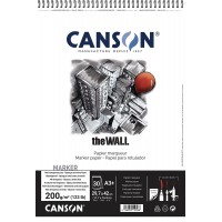 CANSON The Wall, Papier Marqueur, Extra lisse, 200gsm, 123lb, Album Spirale Petit Cote, A3-29,7x42cm, Blanc, 30feuilles