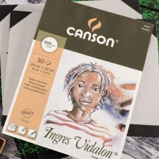 CANSON Ingres Vidalon, Papier Pastel, Verge, 100gsm, 68lb, Bloc Colle Petit Cote, 24x32cm, Blanc, 30feuilles