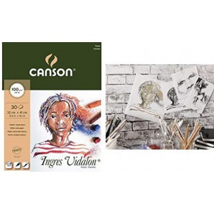 CANSON Ingres Vidalon, Papier Pastel, Verge, 100gsm, 68lb, Bloc Colle Petit Cote, 32x41cm, Blanc, 30feuilles