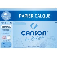 CANSON Pochette papier calque A4 12 feuilles 70g/m² + pastilles adhesives repositionnables