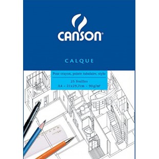 Canson Bloc Papier calque A4 21 x 29,7 cm 25 feuilles Translucide