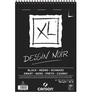 CANSON Album 40 feuilles XL® DESSIN NOIR - spirale petit cote - A3 150g/m²