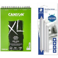 CANSON Album 50 feuilles XL® DESSIN - spirale petit cote - A4 160g/m² & Staedtler Mars Estompe, Estompes en papier de
