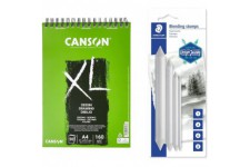 CANSON Album 50 feuilles XL® DESSIN - spirale petit cote - A4 160g/m² & Staedtler Mars Estompe, Estompes en papier de