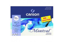 CANSON Montval, Papier Aquarelle, Grain Fin, 300gsm, 140lb, Bloc Colle Grand Cote, A3-29,7x42cm, Blanc, 100feuilles