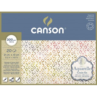 CANSON Bloc 20 feuilles AQUARELLE CANSON® - colle 4 cotes 31x41cm 300g/m² blanc naturel grain fin