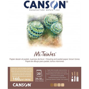 CANSON MI-TEINTES® Papier a dessin - Bloc 20 feuilles 24x32 160g/m² Nuances de marron