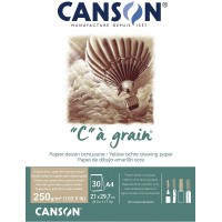 CANSON "C" a  grain, Papier Dessin Teinte, Grain Fin, 250gsm, 153.5lb, Bloc Colle Petit Cote, A4-21x29,7cm, Ocre Jaune Chine, 30
