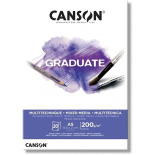 CANSON Bloc 20 feuilles GRADUATE Mixed Media - colle petit cote - Papier blanc A5 200g/m²