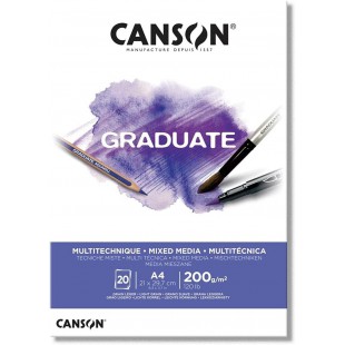 CANSON Bloc 20 feuilles GRADUATE Mixed Media - colle petit cote - Papier blanc A4 200g/m²
