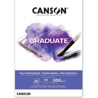 CANSON Bloc 20 feuilles GRADUATE Mixed Media - colle petit cote - Papier blanc A3 200g/m²