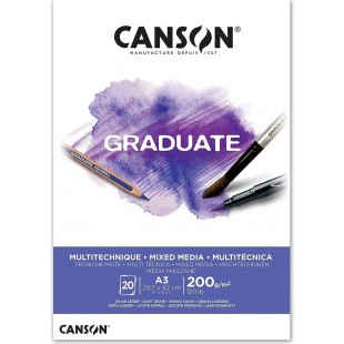 CANSON Bloc 20 feuilles GRADUATE Mixed Media - colle petit cote - Papier blanc A3 200g/m²