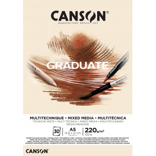 CANSON Bloc 30 feuilles GRADUATE Mixed Media - colle petit cote - Papier naturel A5 220g/m²