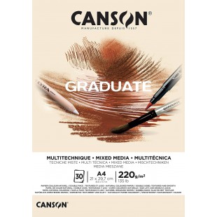 CANSON Bloc 30 feuilles GRADUATE Mixed Media - colle petit cote - Papier naturel A4 220g/m²