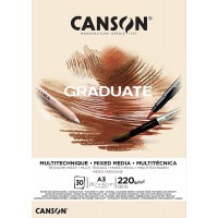 CANSON Bloc 30 feuilles GRADUATE Mixed Media - colle petit cote - Papier naturel A3 220g/m²