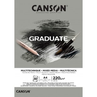 CANSON Bloc 30 feuilles GRADUATE Mixed Media - colle petit cote - Papier gris A4 220g/m²
