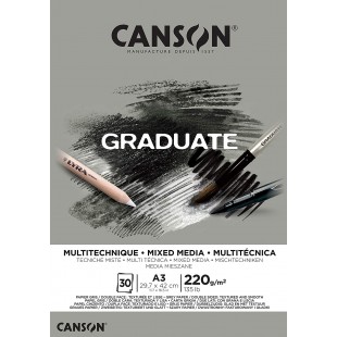 CANSON Bloc 30 feuilles GRADUATE Mixed Media - colle petit cote - Papier gris A3 220g/m²