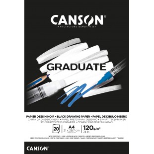 CANSON Bloc 20 feuilles GRADUATE Papier dessin noir - colle petit cote - A4 120g/m²