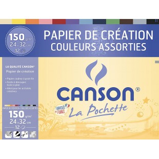 CANSON Pochette papier creation couleur 24x32cm 12 feuilles 150g/m² - couleurs assorties