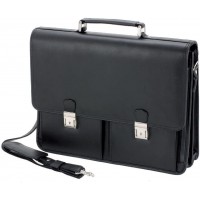  Attache Caisse "Veneto" Avec Compartiment pour Ordinateur Portable Cuir Noir Serrures Bandouliere Amovible Dimensions Externes: