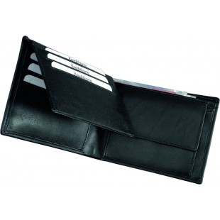 Portefeuille Format Paysage en Cuir Nappa Fin, env. 12 x 9 x 2 cm, Porte-Monnaie 12 cm, Noir