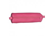 Trousse Ronde en cuir veritable Diam 60mm x 210 mm Rose