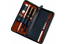 2638 etui en Cuir veritable pour 3 stylos et Accessoires Noir 17,5 x 8 x 2,5 cm