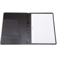 BALACCO 30181 Conferencier A4 en polyester avec bloc A4, compartiment pour cartes de visite et passant pour stylo Noir 31,5 x 25