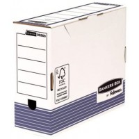 Lot de 10 : Boite a archives Bankers Box System, format A4, larg. 100 mm, montage auto Fastfold, coloris blanc/bleu