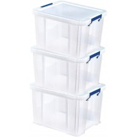 Bankers Box Lot de 3 Boites de rangement ProStore 36 L, 30 x 37 x 31 cm, avec couvercle et poignees, empilable, plastique transp
